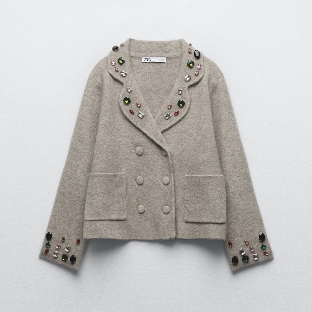 Zara Rhinestone Knit Blazer